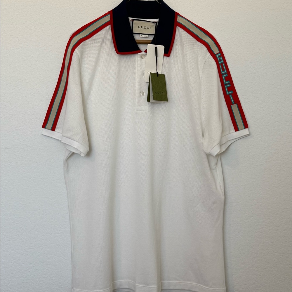 Mens Gucci Cotton Pique Red and White Polo Shirt